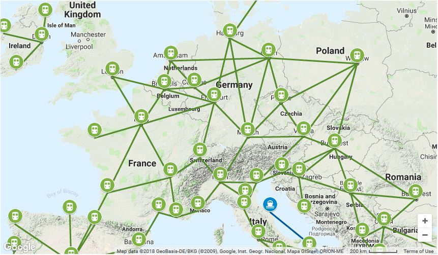 eurail map with travel times